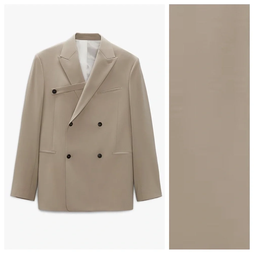 NWOT. Zara Man Stone Double-Breasted Suit Blazer. Size 42.